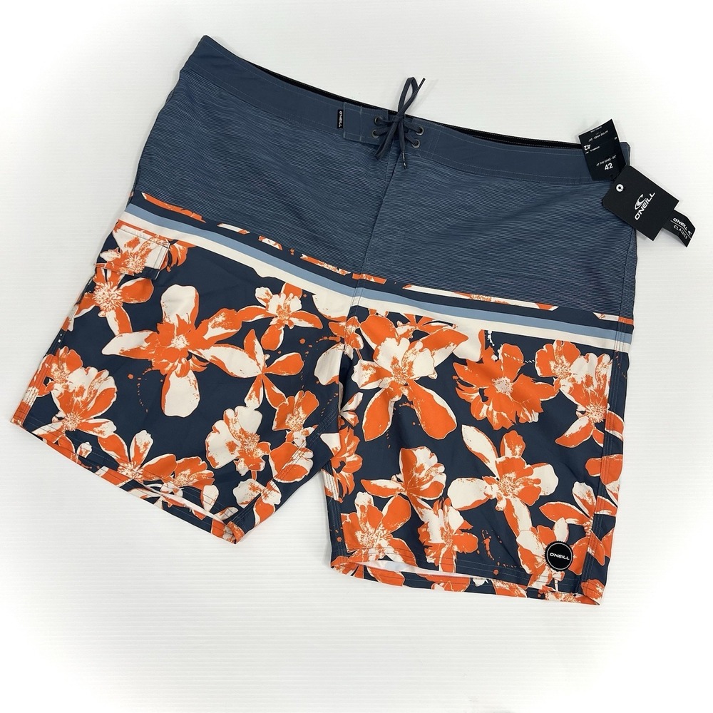O'Neill Mens 20" Board Shorts Size 42 Orange Blue Floral Print Pockets NEW